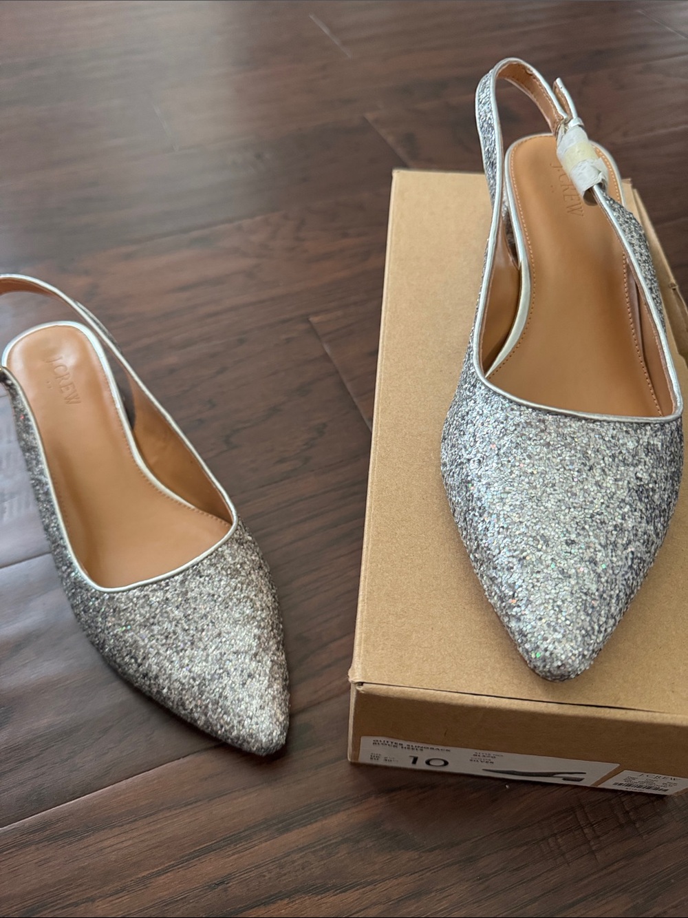 J. Crew Factory Silver Glitter Pointed Slingback Flats